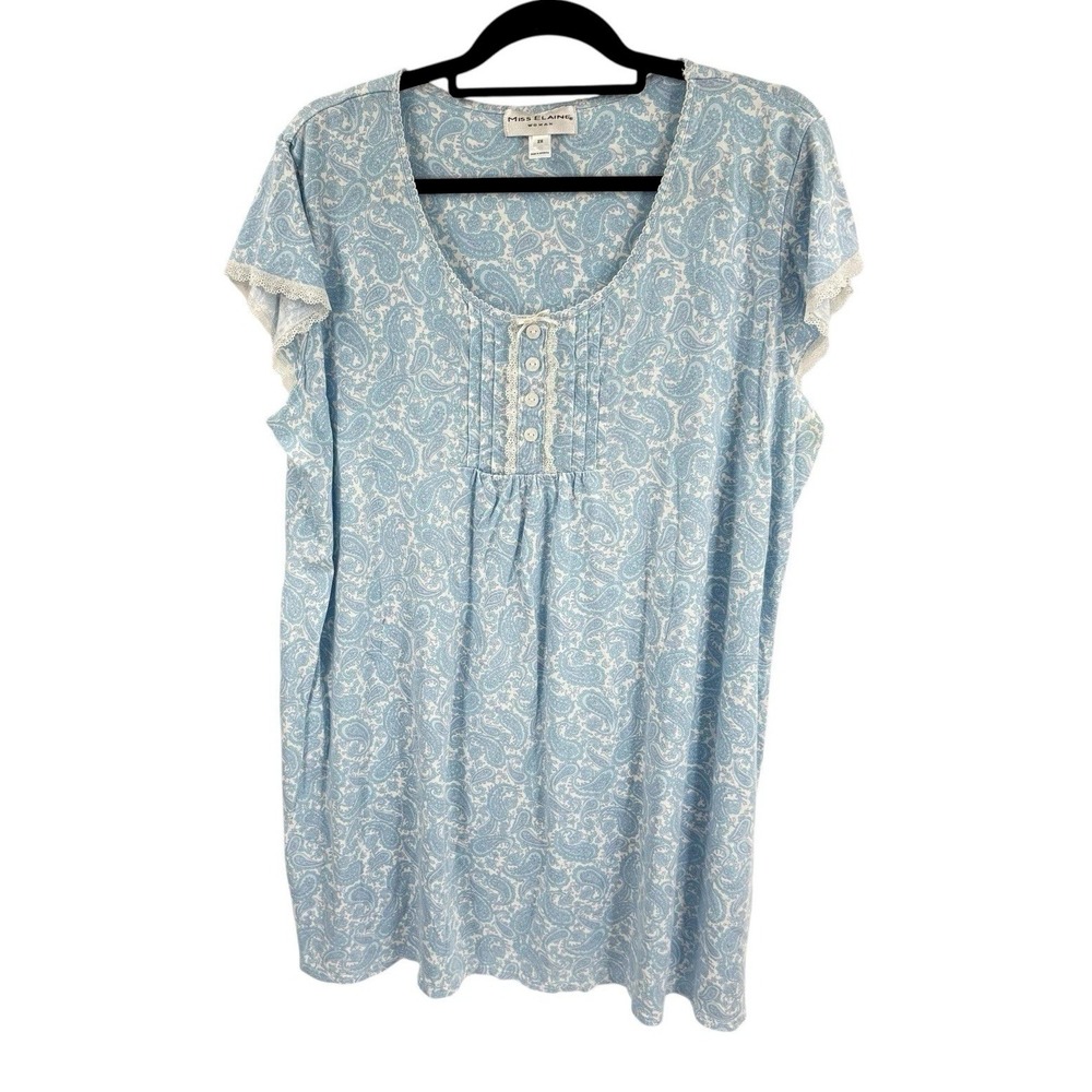 Miss Elaine Nightgown Size 2X Baby Dollβ Sleeveless Paisley Blue Women's Short